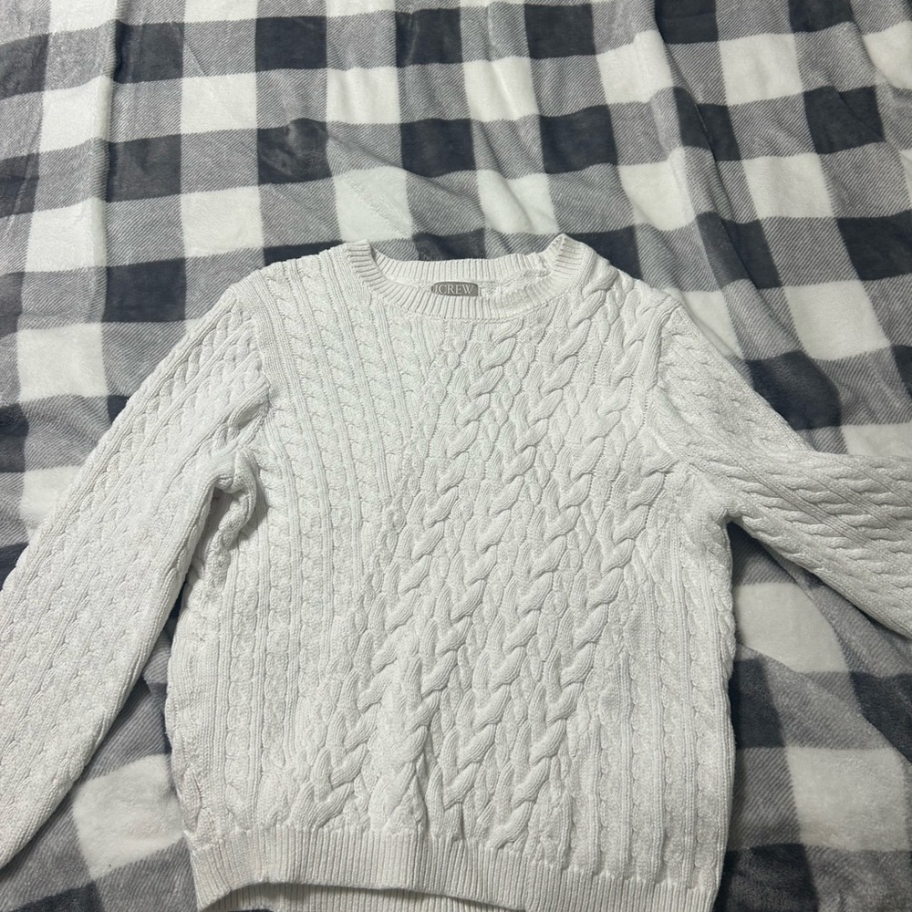 J. Crew Ivory Cable Knit Crewneck Sweater